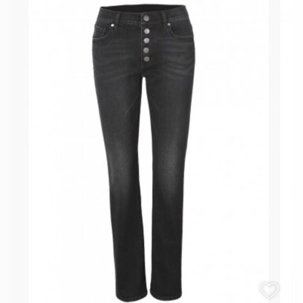 CAbi Open Road Black Straight Leg High-Rise Button-Fly Jeans - 8
